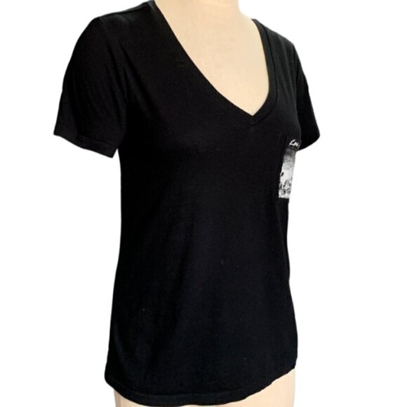Forever 21 Womens V-Neck Pocket Graphic Tee Los Angeles Sz M Black #40C - Picture 3 of 8